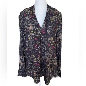 Vintage Donna Degnan Dark Floral Print V-Neck Blouse - Size 6